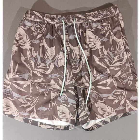 Huk Men’s Swim Trunks M Brown Camo Floral Drawstring Shorts Surf Gorpcore - Picture 1 of 5